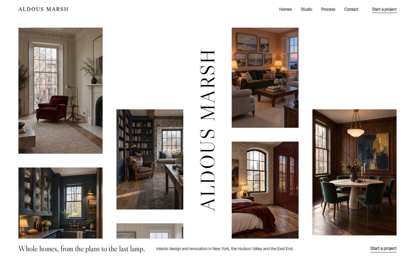 The Aldous Marsh homepage, with the parlor as its first picture.